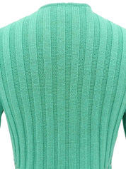 Leather ribbed knit cardigan in emerald green