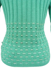 Leather ribbed knit cardigan in emerald green