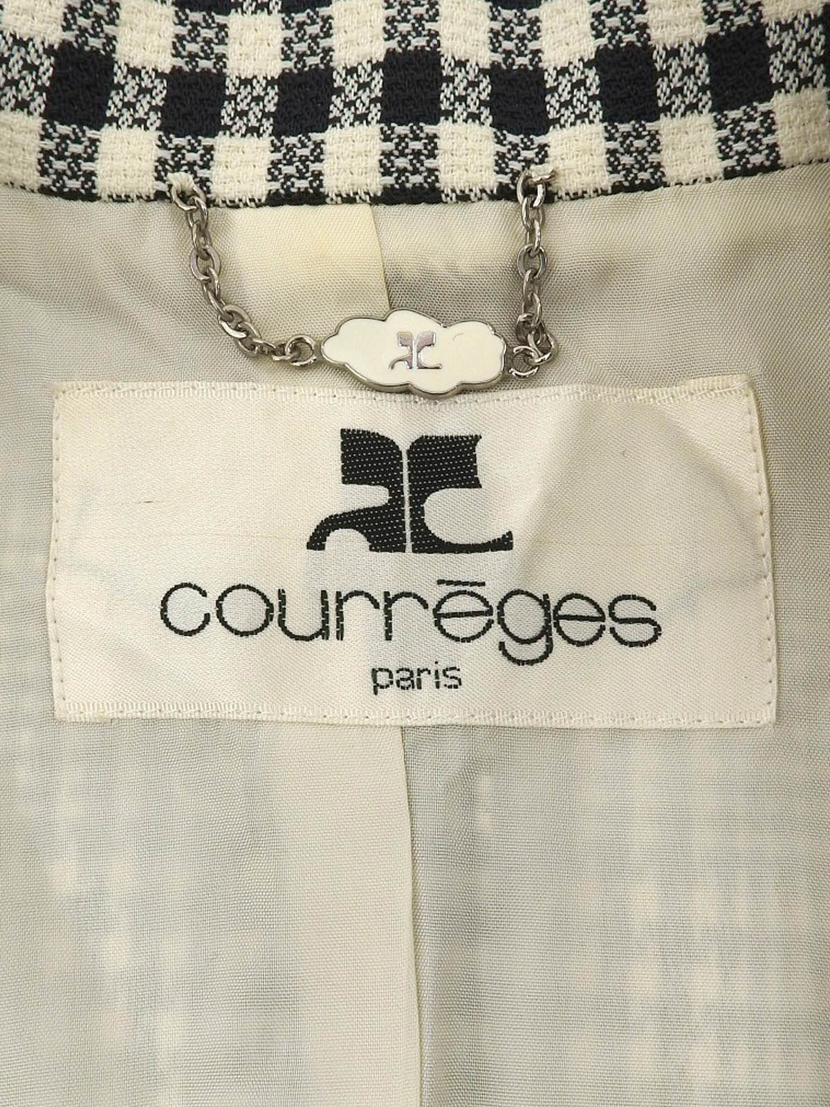 チェックパターンロゴボタンジャケット アイボリー/ブラック