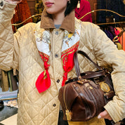 Quilted Gancini Button Coat Beige