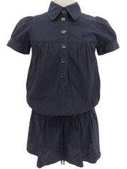 チェックパターンロゴ刺繍半袖ミニワンピース ネイビー