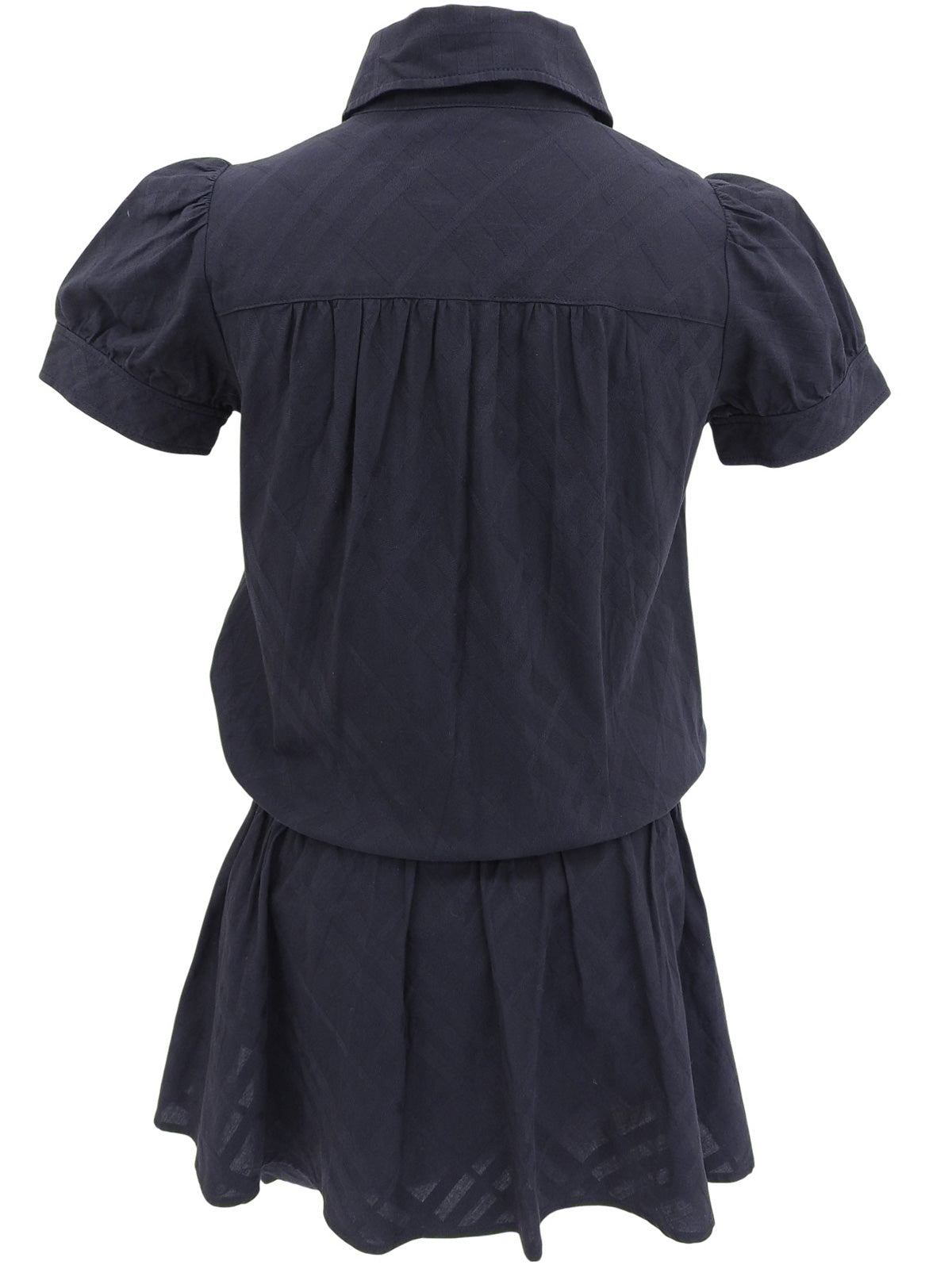 チェックパターンロゴ刺繍半袖ミニワンピース ネイビー