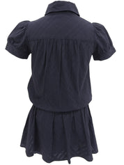 チェックパターンロゴ刺繍半袖ミニワンピース ネイビー