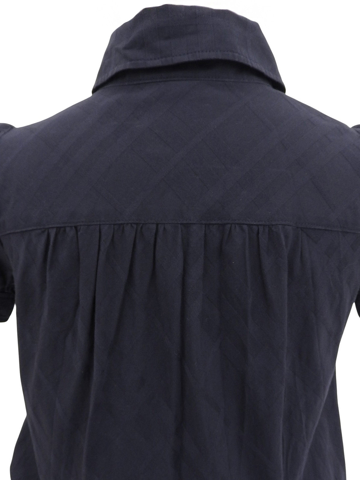 チェックパターンロゴ刺繍半袖ミニワンピース ネイビー