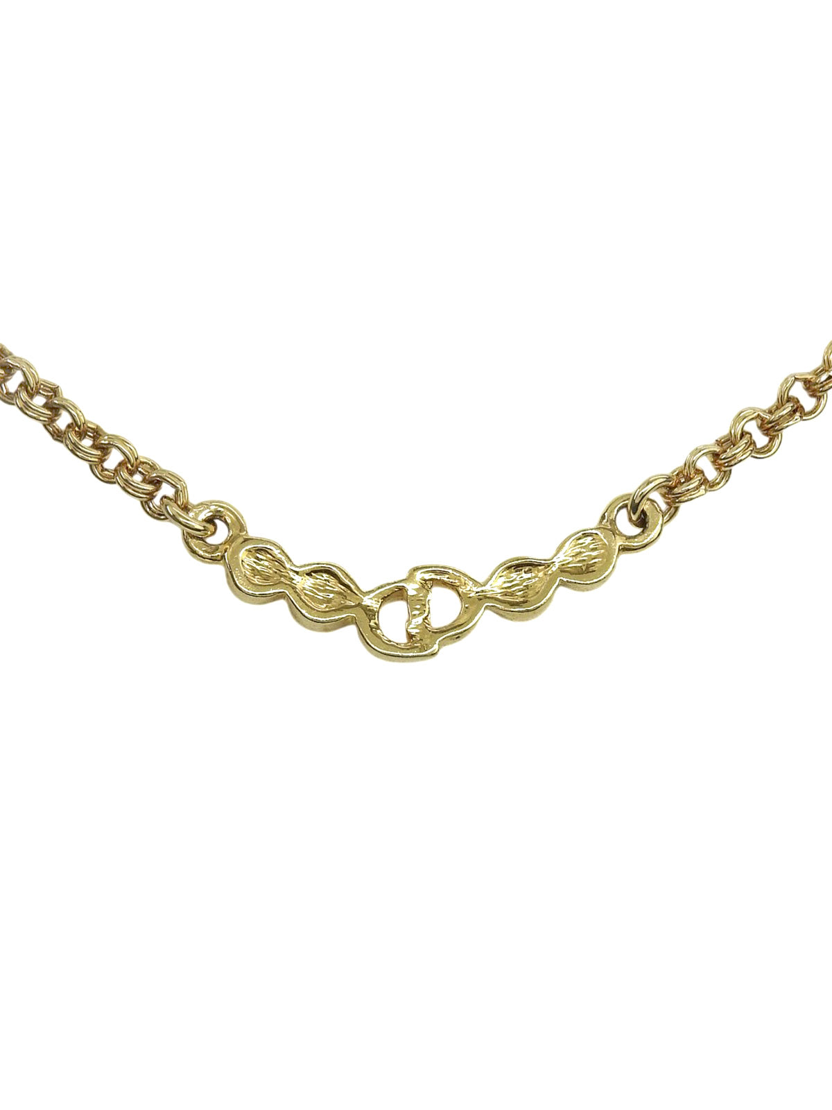 ラインストーンロゴプレートチェーンネックレス ゴールド