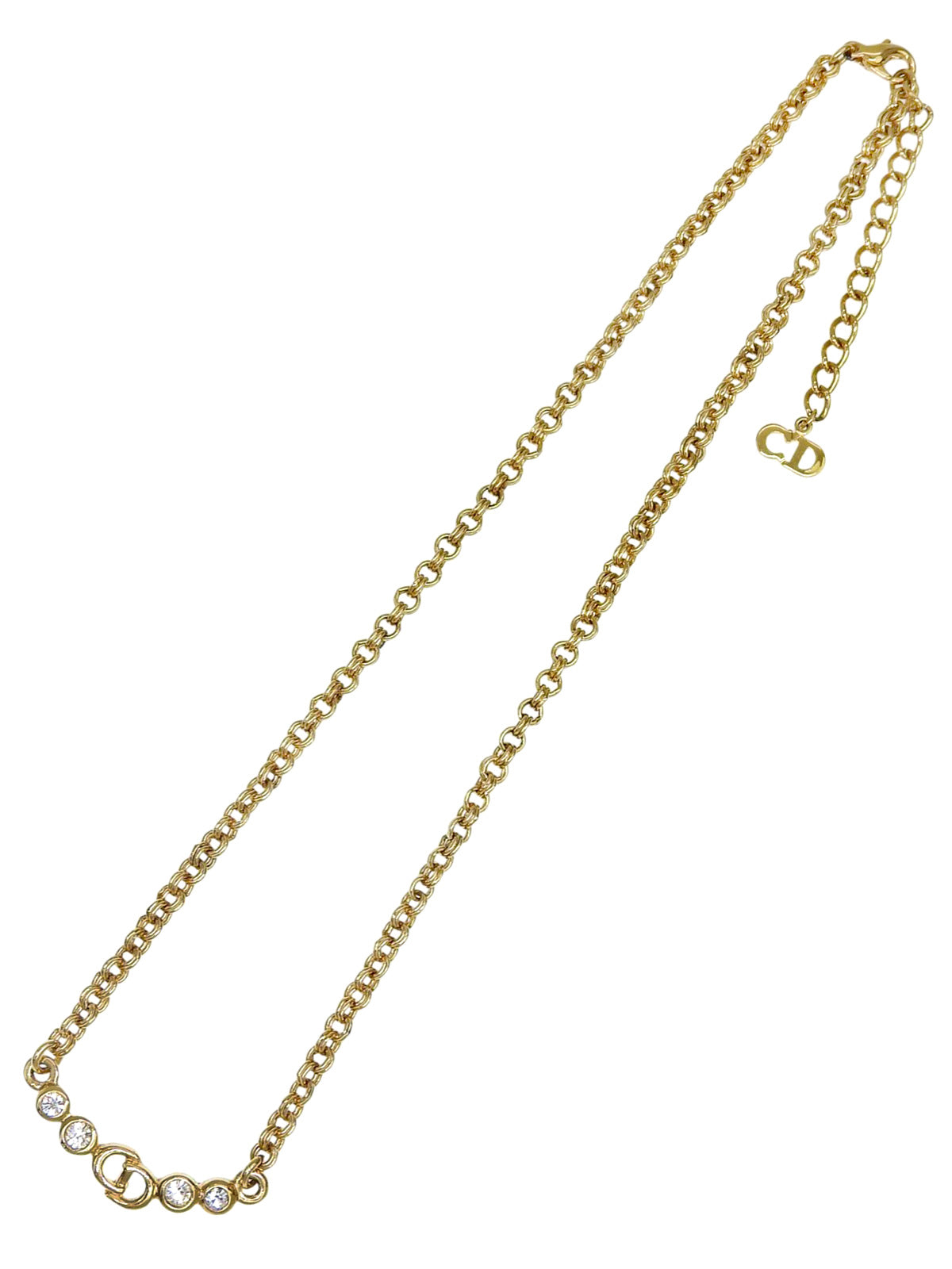 ラインストーンロゴプレートチェーンネックレス ゴールド