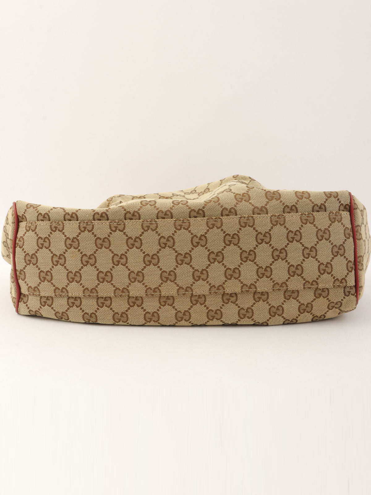 米色/红色帆布 GG 图案手提包