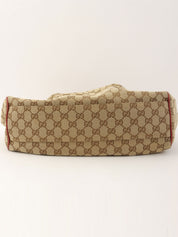 米色/红色帆布 GG 图案手提包