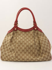 米色/红色帆布 GG 图案手提包