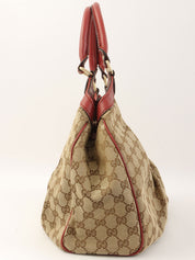 米色/红色帆布 GG 图案手提包