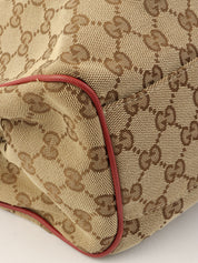 米色/红色帆布 GG 图案手提包