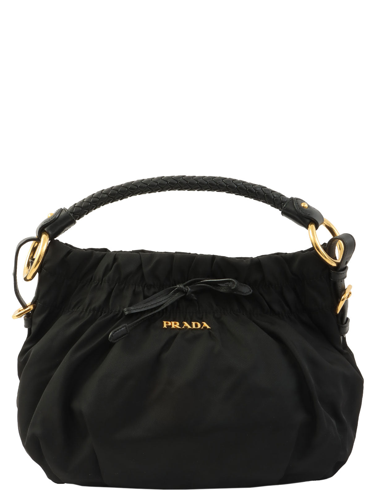 ナイロンロゴプレートリボンハンドバッグ ブラック