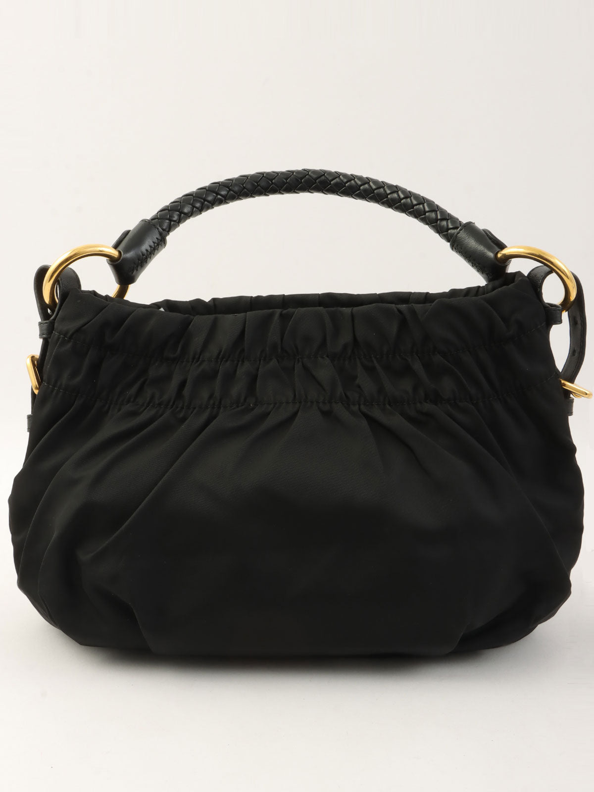 黑色尼龙Logo铭牌缎带手提包