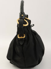 ナイロンロゴプレートリボンハンドバッグ ブラック