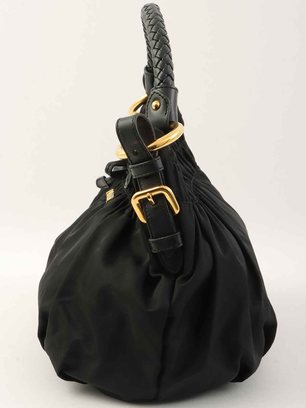 黑色尼龙Logo铭牌缎带手提包