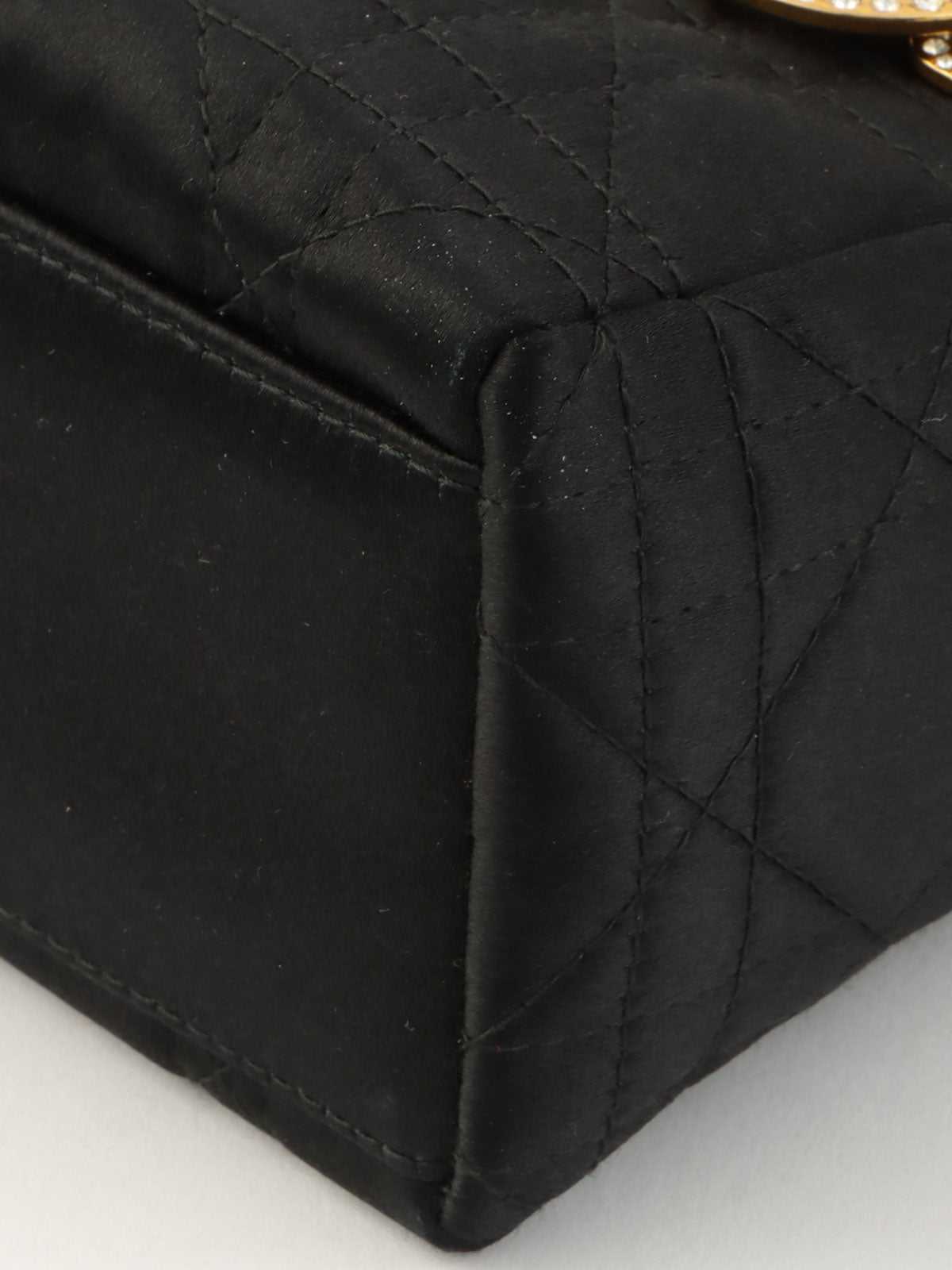 サテンレディディオールカナージュステッチハンドバッグミニ ブラック