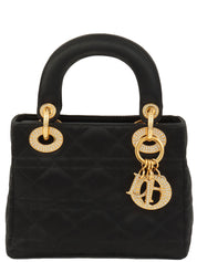 サテンレディディオールカナージュステッチハンドバッグミニ ブラック