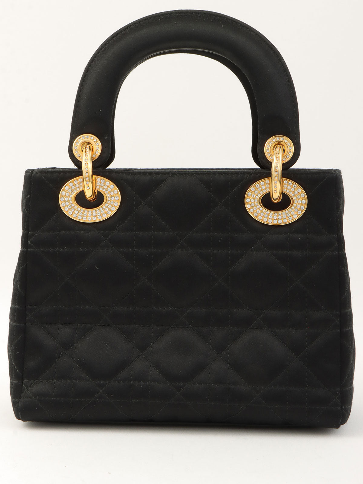 サテンレディディオールカナージュステッチハンドバッグミニ ブラック