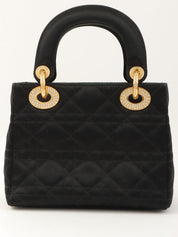 サテンレディディオールカナージュステッチハンドバッグミニ ブラック