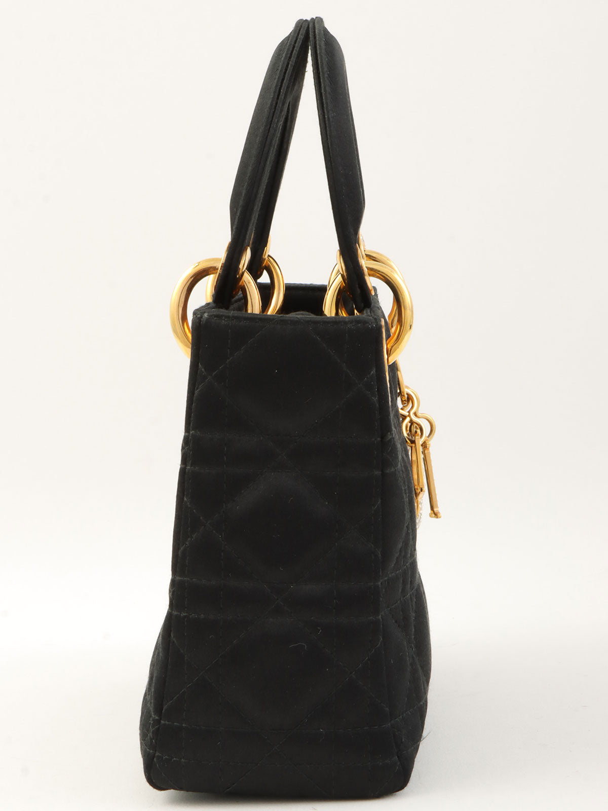 サテンレディディオールカナージュステッチハンドバッグミニ ブラック