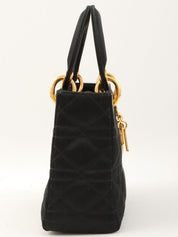 サテンレディディオールカナージュステッチハンドバッグミニ ブラック