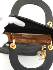 サテンレディディオールカナージュステッチハンドバッグミニ ブラック