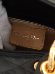 サテンレディディオールカナージュステッチハンドバッグミニ ブラック