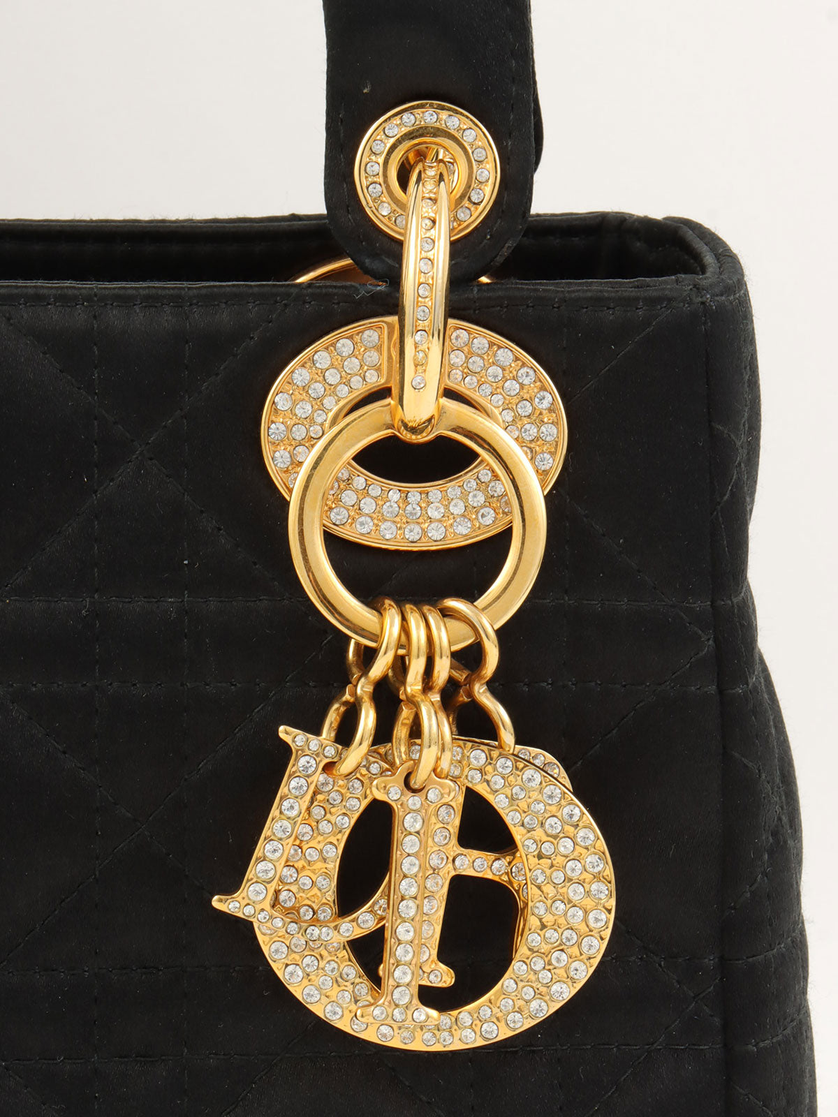 サテンレディディオールカナージュステッチハンドバッグミニ ブラック