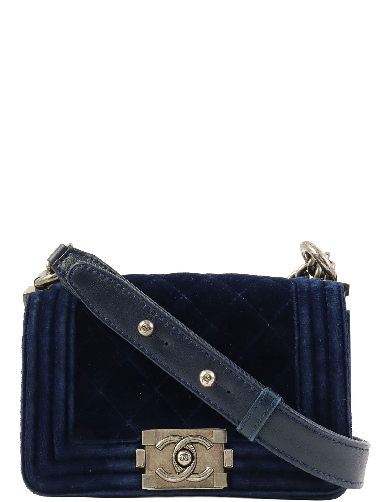 2013年頃製 ベルベットボーイシャネルチェーンショルダーバッグミニ ネイビー