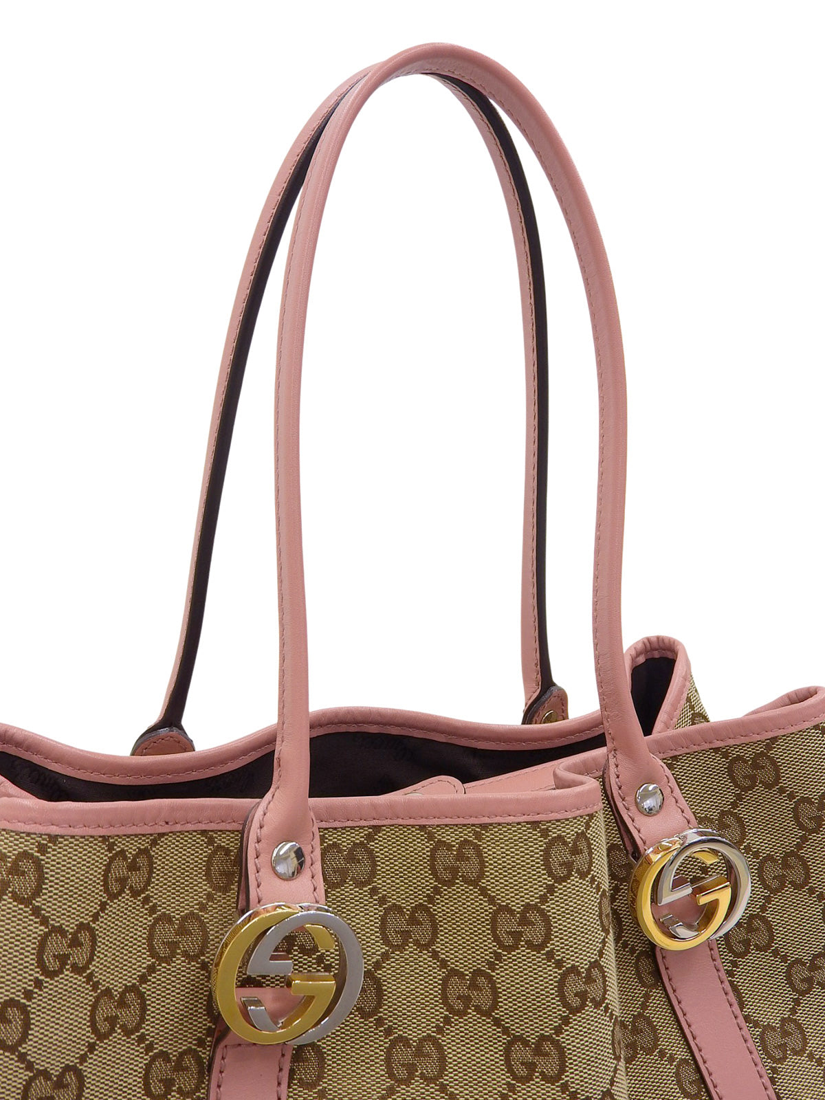 帆布 GG 图案手提包 米色/粉色