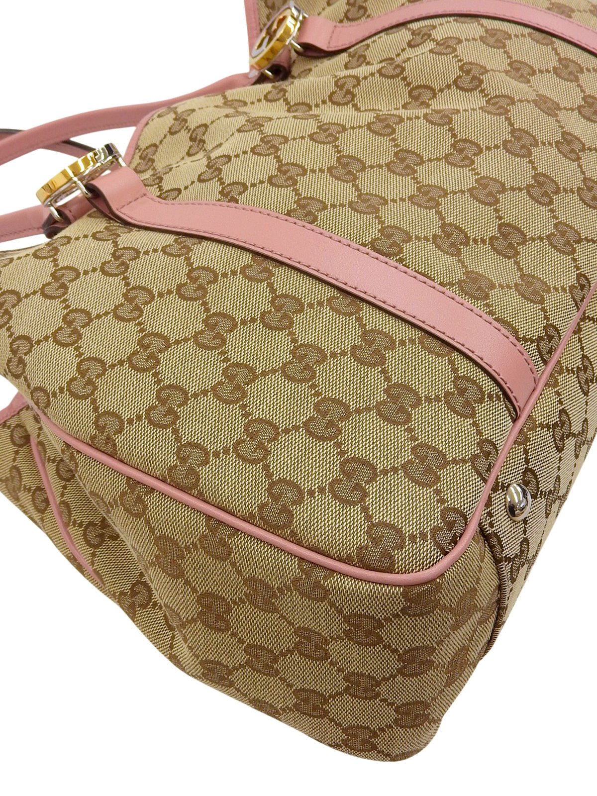 帆布 GG 图案手提包 米色/粉色