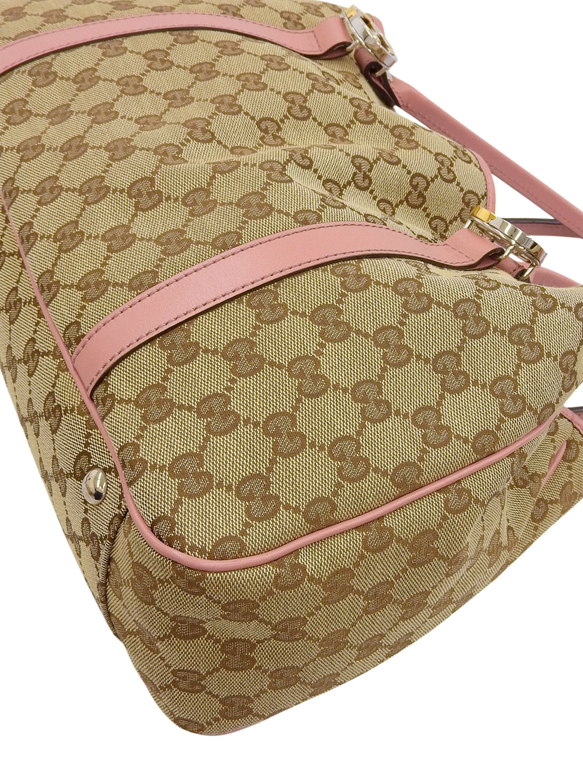 帆布 GG 图案手提包 米色/粉色