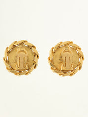 1988 Round Rhinestone CC Mark Earrings Gold