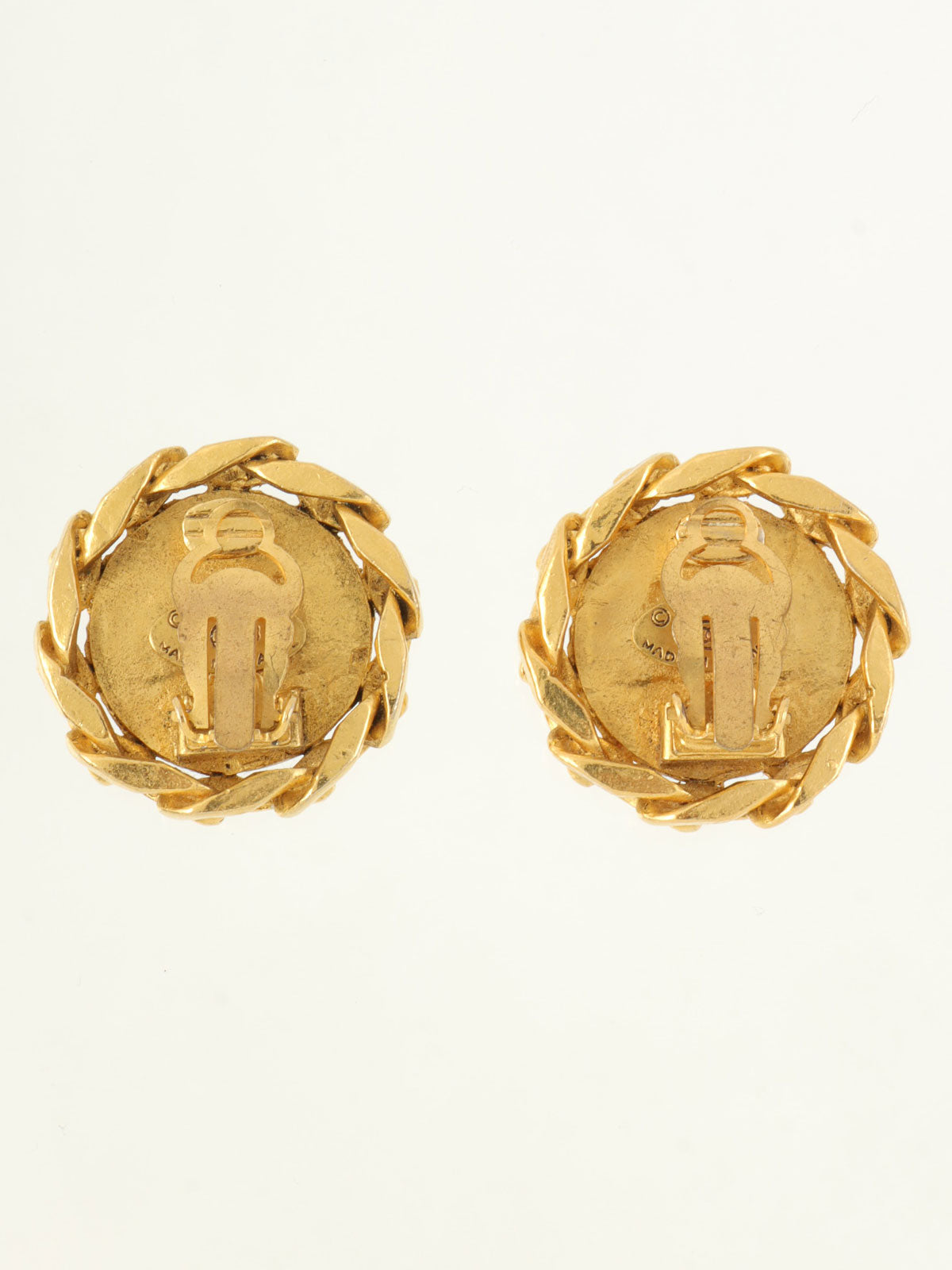 1988 Round Rhinestone CC Mark Earrings Gold