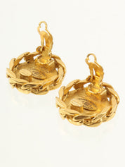 1988 Round Rhinestone CC Mark Earrings Gold