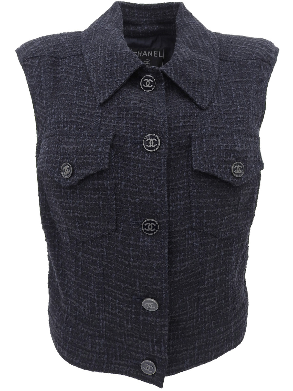 2001年製 ツイードCCマークボタンベスト ネイビー