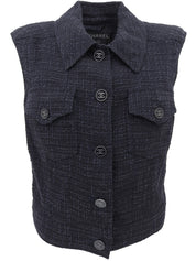 2001年製 ツイードCCマークボタンベスト ネイビー