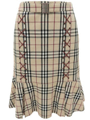 米色格纹喇叭裙