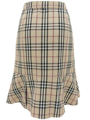 米色格纹喇叭裙