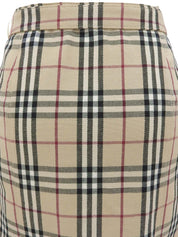 米色格纹喇叭裙