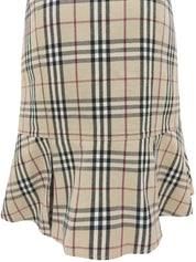 米色格纹喇叭裙