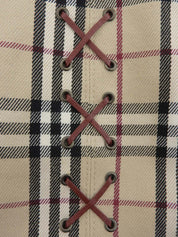 米色格纹喇叭裙