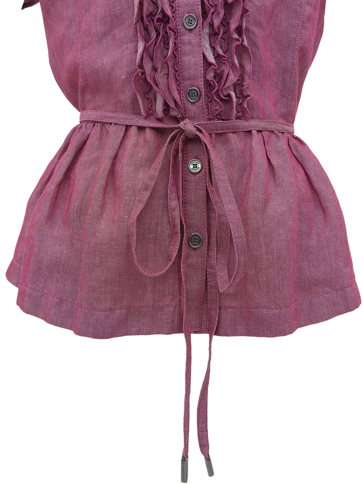 洋红色荷叶边短袖衬衫