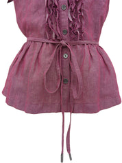 洋红色荷叶边短袖衬衫