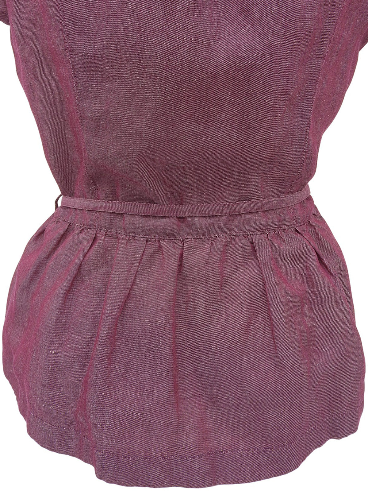 洋红色荷叶边短袖衬衫