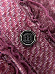 洋红色荷叶边短袖衬衫