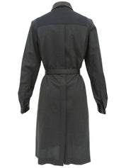 レザーウールコンビベルテッドシャツワンピース チャコールグレー