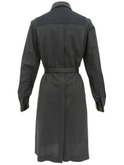 Leather Wool Combination Belted Shirt Dress #38 Charcoal Grey