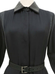 Leather Wool Combination Belted Shirt Dress #38 Charcoal Grey