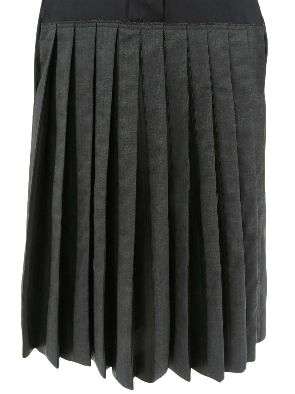 レザーウールコンビベルテッドシャツワンピース チャコールグレー